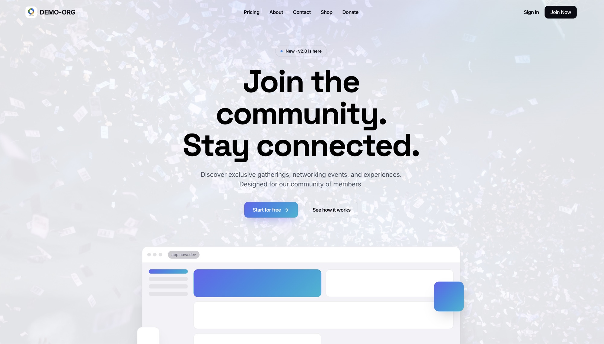 Membership website template with a community landing page and sign-up call to action